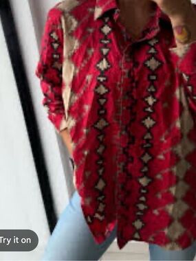 RALPH LAUREN AZTEC BUTTON UP BLOUSE; SIZE 1X